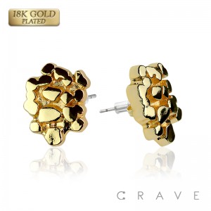 PAIR OF 18K GOLD PLATED INGOT CENTERED SHAPE NUGGET EARRINGS